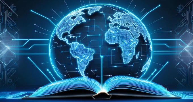 Image of globe sitting on top of open book